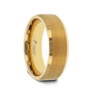 Thorsten HONOR Gold-Plated Tungsten Beveled Polished Edges Flat Ring with Brushed Center - 6mm & 8mm