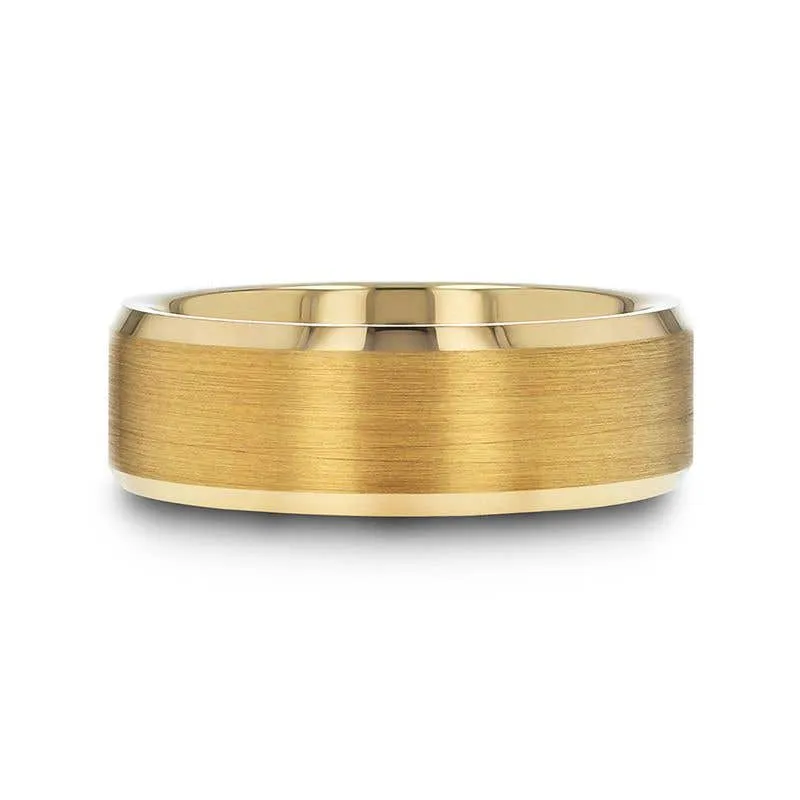 Thorsten HONOR Gold-Plated Tungsten Beveled Polished Edges Flat Ring with Brushed Center - 6mm & 8mm