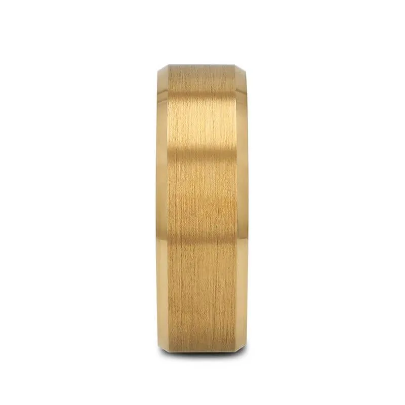 Thorsten HONOR Gold-Plated Tungsten Beveled Polished Edges Flat Ring with Brushed Center - 6mm & 8mm
