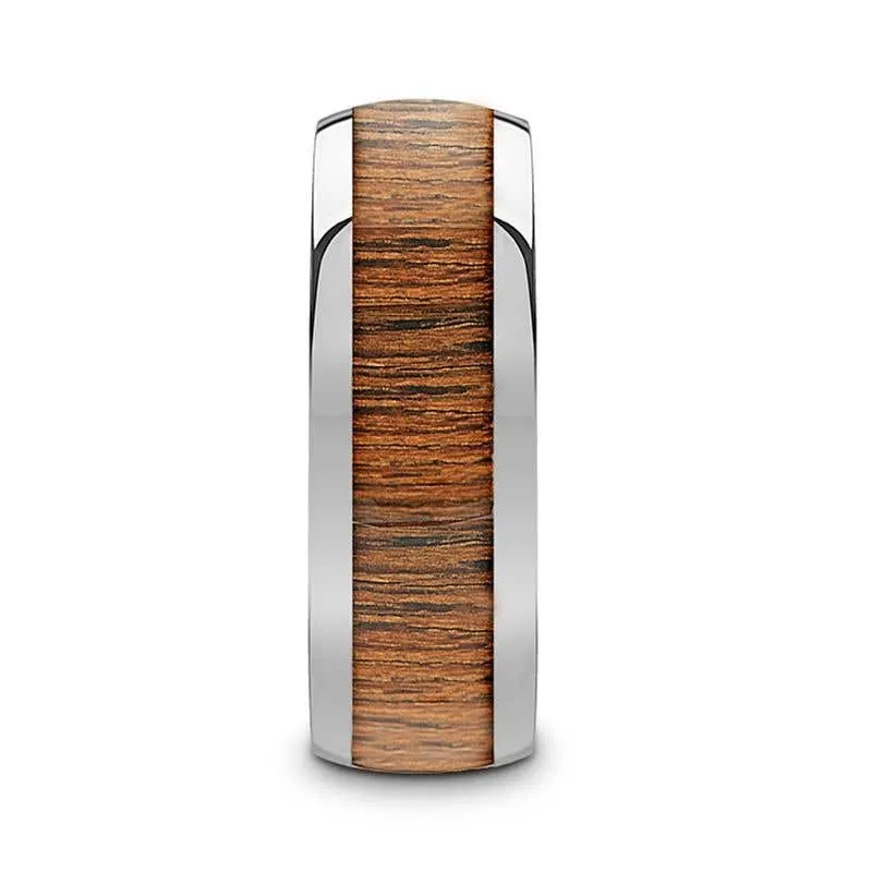 Thorsten KAMEHA Tungsten Domed Profile Polished Finish Men’s Wedding Ring with Koa Wood Inlay - 8mm