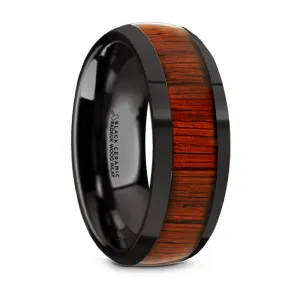 Thorsten Mane Black Ceramic Polished Finish Domed Wedding Band w/ Padauk Wood Inlay (8mm) BC5961-DPPW