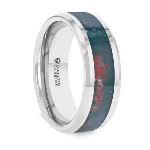 Thorsten MICAH Bloodstone Inlay Tungsten Carbide Ring with Polished Beveled Edges - 8mm