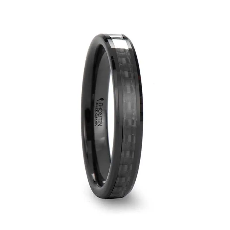 Thorsten ONYX Black Carbon Fiber Inlaid Black Ceramic Wedding Band - 4mm - 12mm