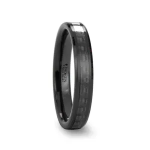 Thorsten ONYX Black Carbon Fiber Inlaid Black Ceramic Wedding Band - 4mm - 12mm
