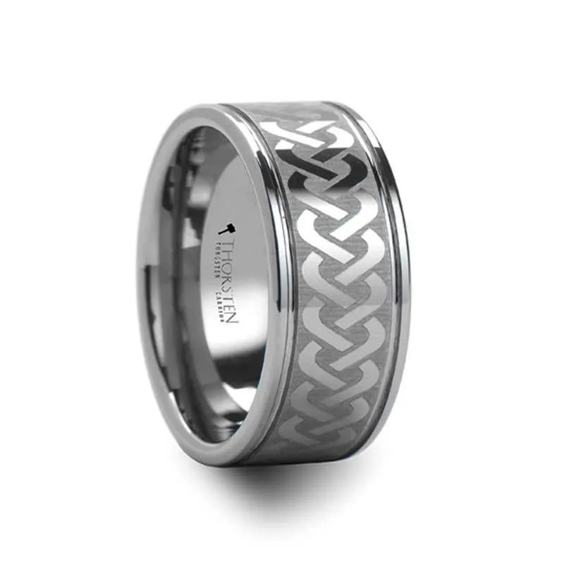 Thorsten PALLAS Laser Engraved Tungsten Ring with Celtic Knot - 6mm 8mm or 10mm - Pallas