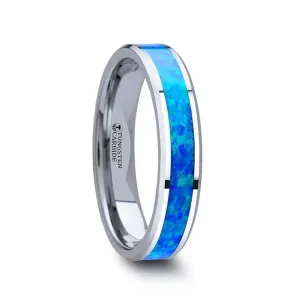 Thorsten QUASAR Tungsten Wedding Band with Blue Green Opal Inlay - 4mm - 10mm