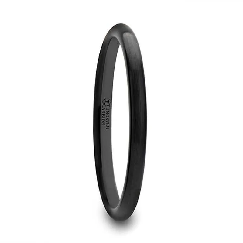 Thorsten RAIDER Domed Brush Finished Black Tungsten Wedding Band - 2mm - 12mm