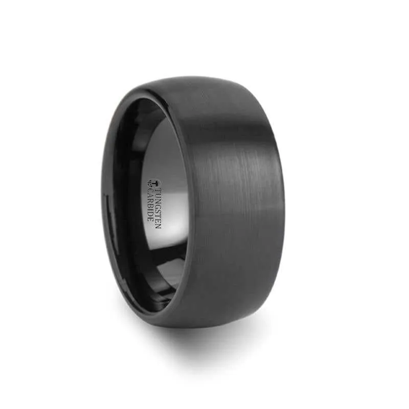Thorsten RAIDER Domed Brush Finished Black Tungsten Wedding Band - 2mm - 12mm