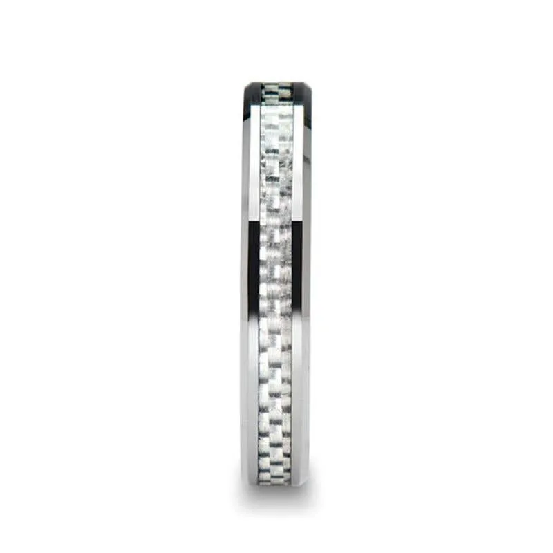 Thorsten ULTIMUS Tungsten Carbide Ring with Beveled White Carbon Fiber Inlay - 4mm - 12mm