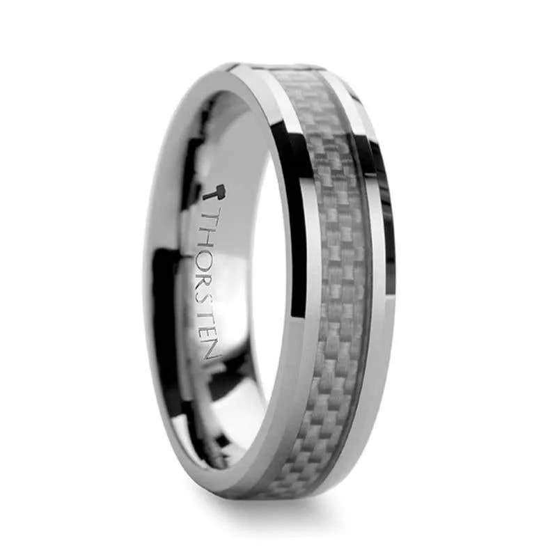 Thorsten ULTIMUS Tungsten Carbide Ring with Beveled White Carbon Fiber Inlay - 4mm - 12mm