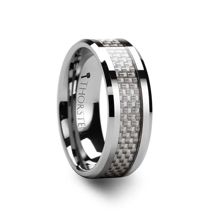 Thorsten ULTIMUS Tungsten Carbide Ring with Beveled White Carbon Fiber Inlay - 4mm - 12mm