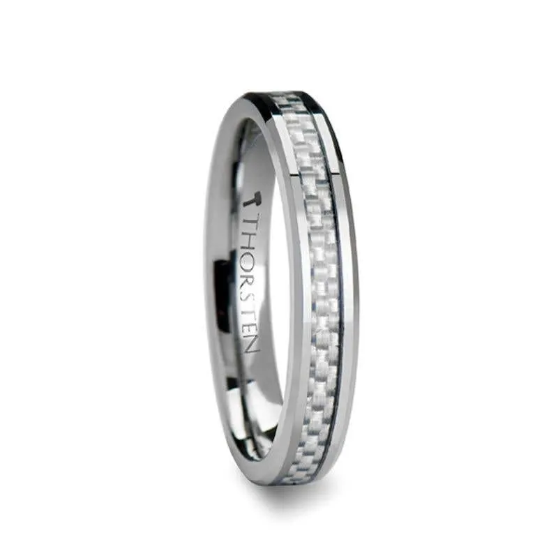 Thorsten ULTIMUS Tungsten Carbide Ring with Beveled White Carbon Fiber Inlay - 4mm - 12mm