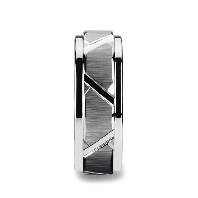 Thorsten VESTIGE Tungsten Ring with Triangle Angle Grooves and Raised Center - 8mm