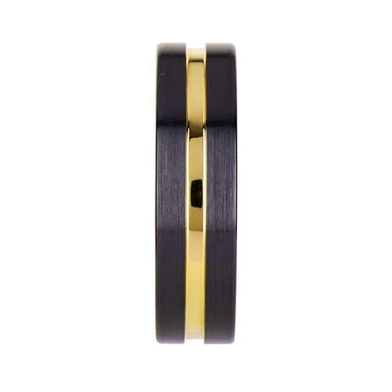 Thorsten VIVALDI Black Ceramic Wedding Band With Yellow Gold Groove - 4mm 6mm or 8mm