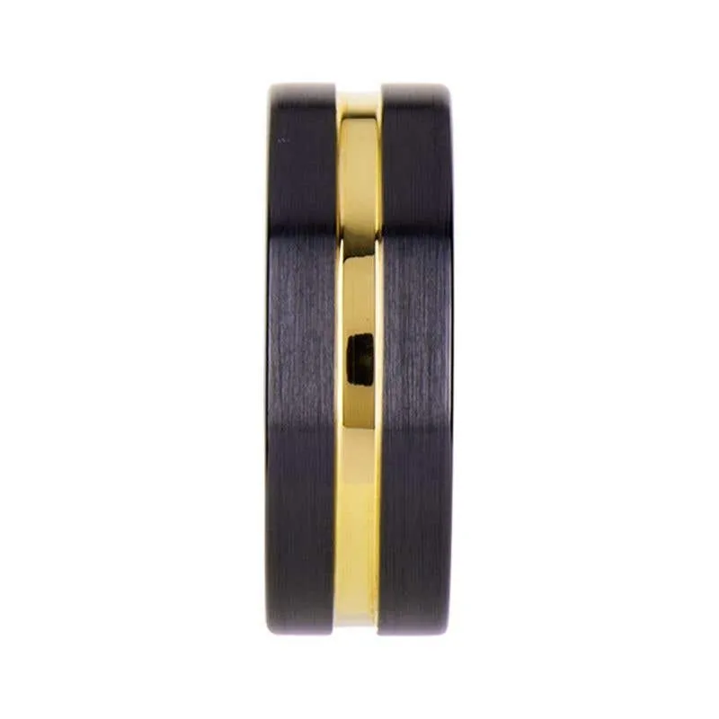 Thorsten VIVALDI Black Ceramic Wedding Band With Yellow Gold Groove - 4mm 6mm or 8mm