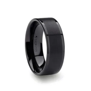Thorsten VULCAN Flat Black Tungsten Ring with Brushed Center & Polished Edges - 4mm - 12mm