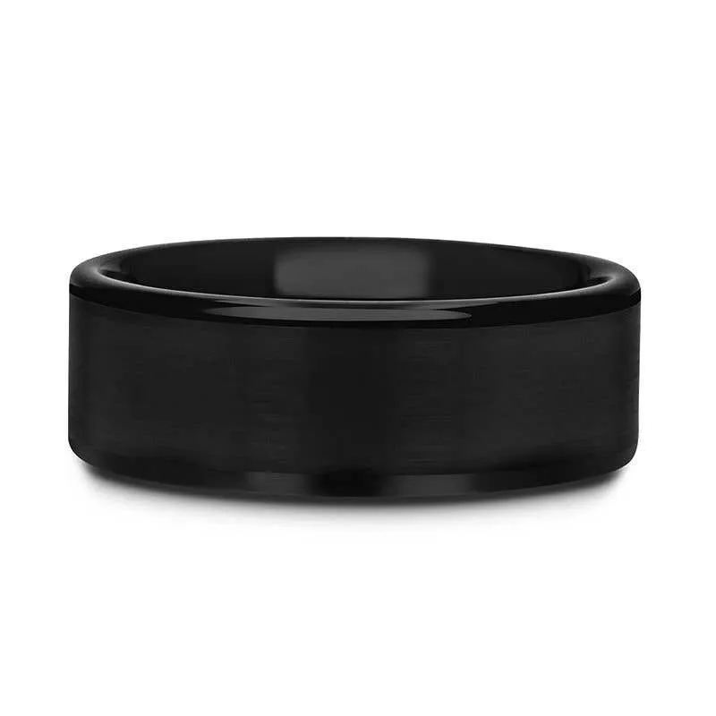 Thorsten VULCAN Flat Black Tungsten Ring with Brushed Center & Polished Edges - 4mm - 12mm