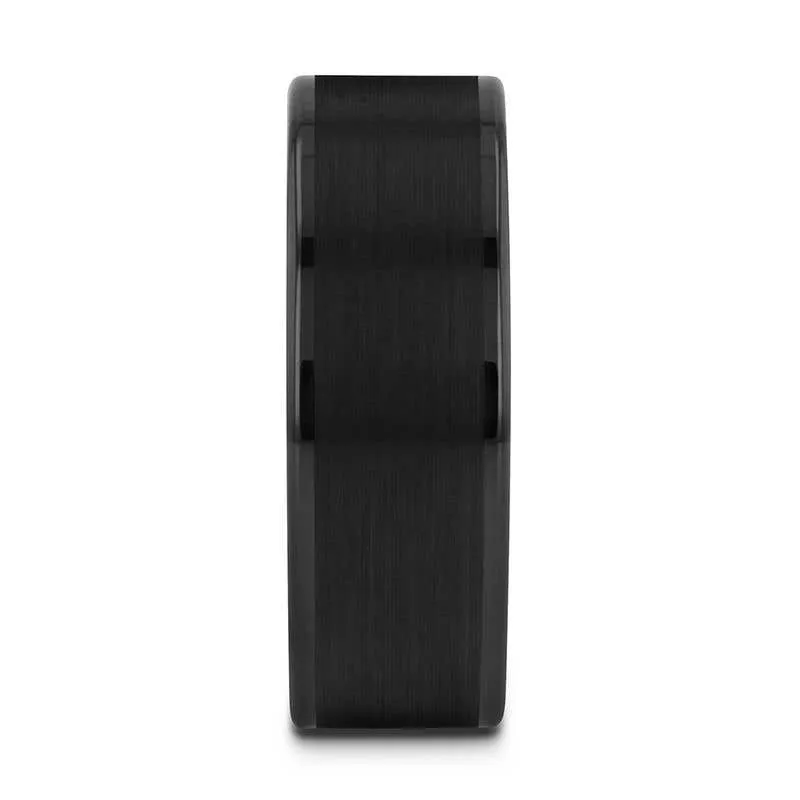 Thorsten VULCAN Flat Black Tungsten Ring with Brushed Center & Polished Edges - 4mm - 12mm
