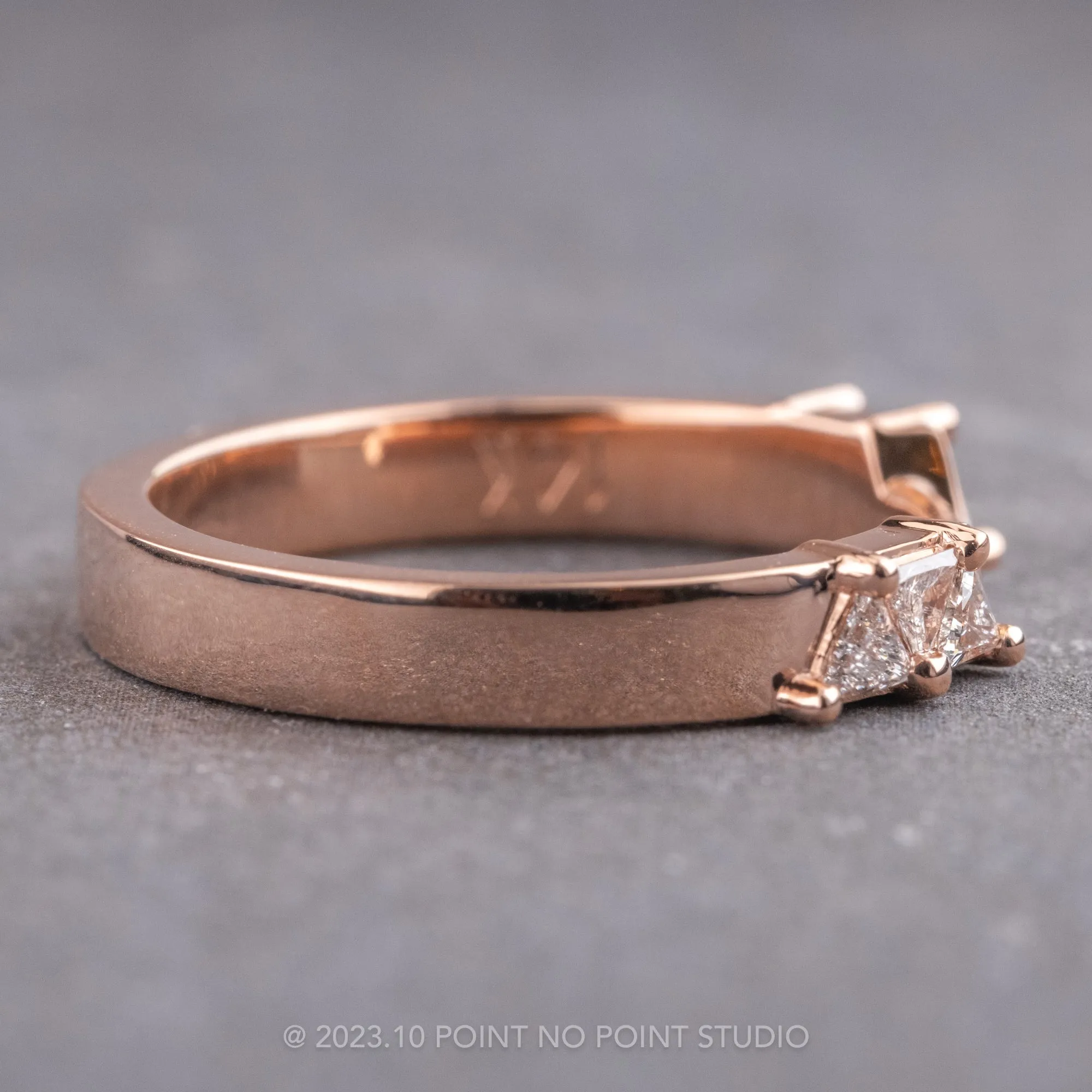 Triangle Diamond Wedding Cuff, Trinity Setting, 14K Rose Gold