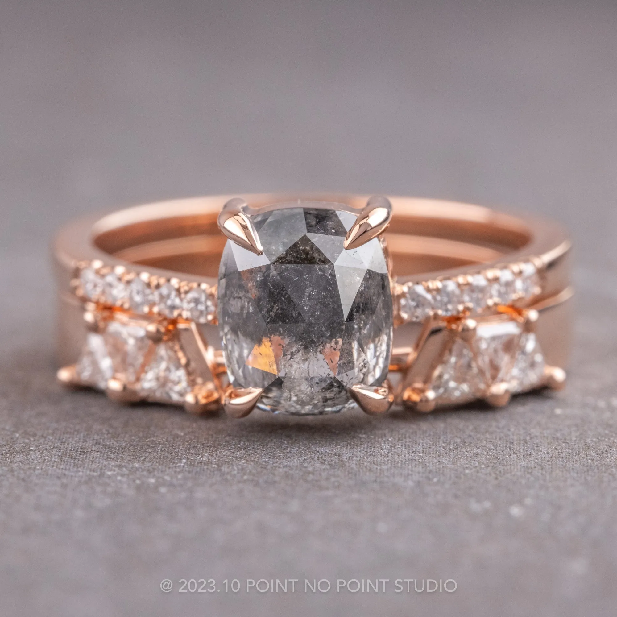 Triangle Diamond Wedding Cuff, Trinity Setting, 14K Rose Gold