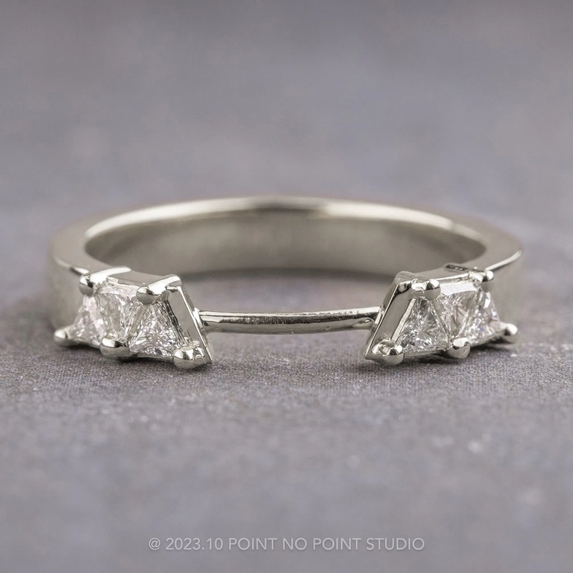 Triangle Diamond Wedding Cuff, Trinity Setting, 14K White Gold