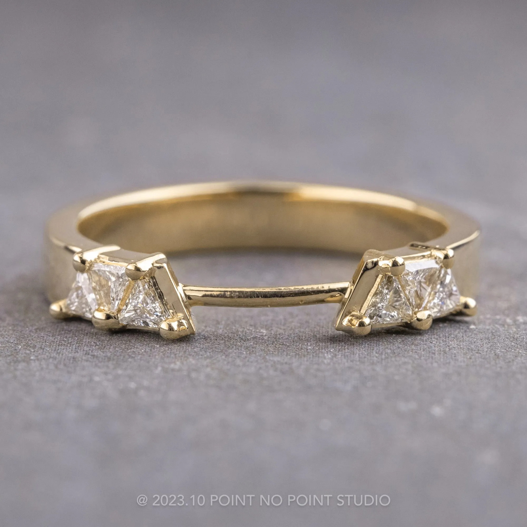 Triangle Diamond Wedding Cuff, Trinity Setting, 14K Yellow Gold