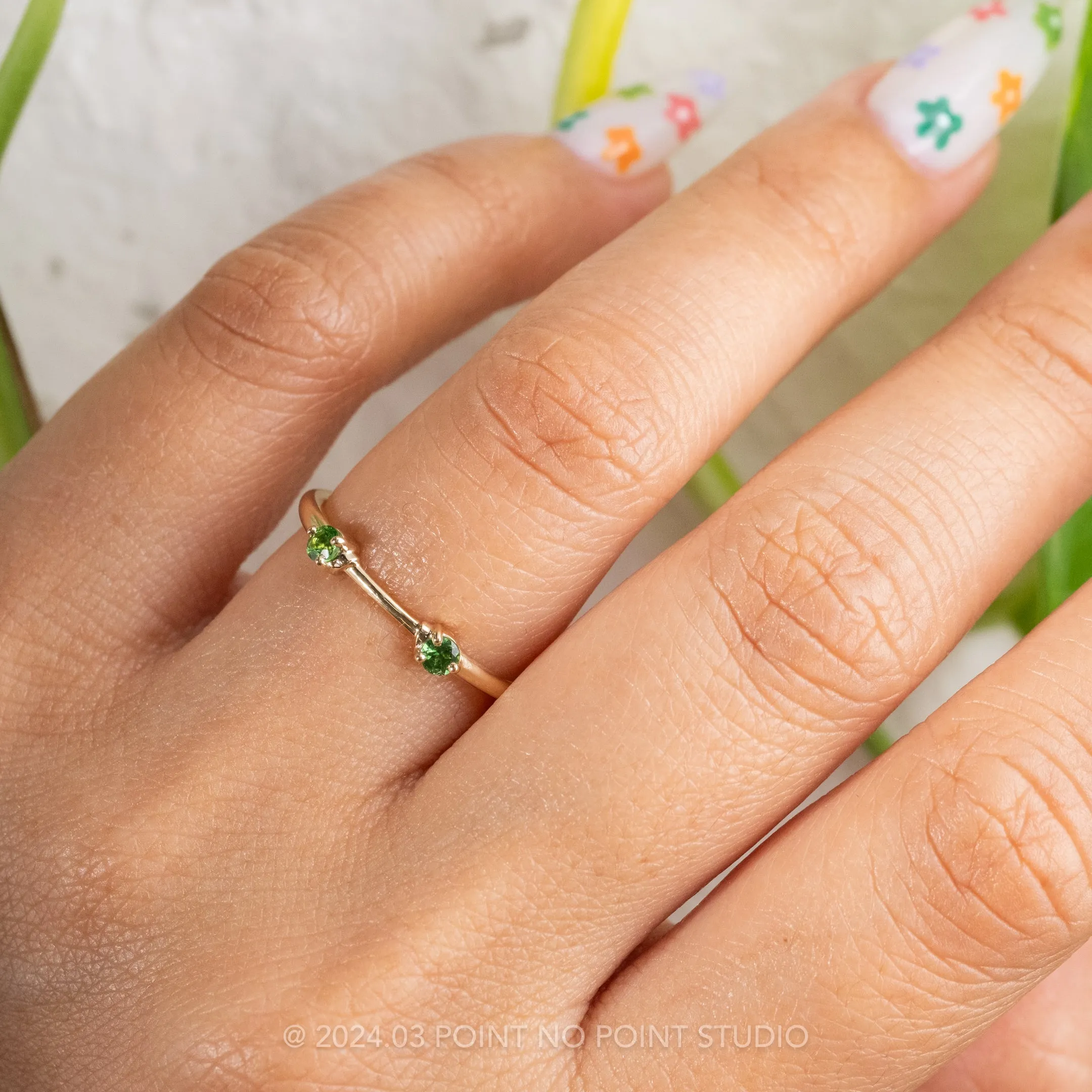 Tsavorite Garnet Wedding Cuff, Harper Setting, 14k Yellow Gold