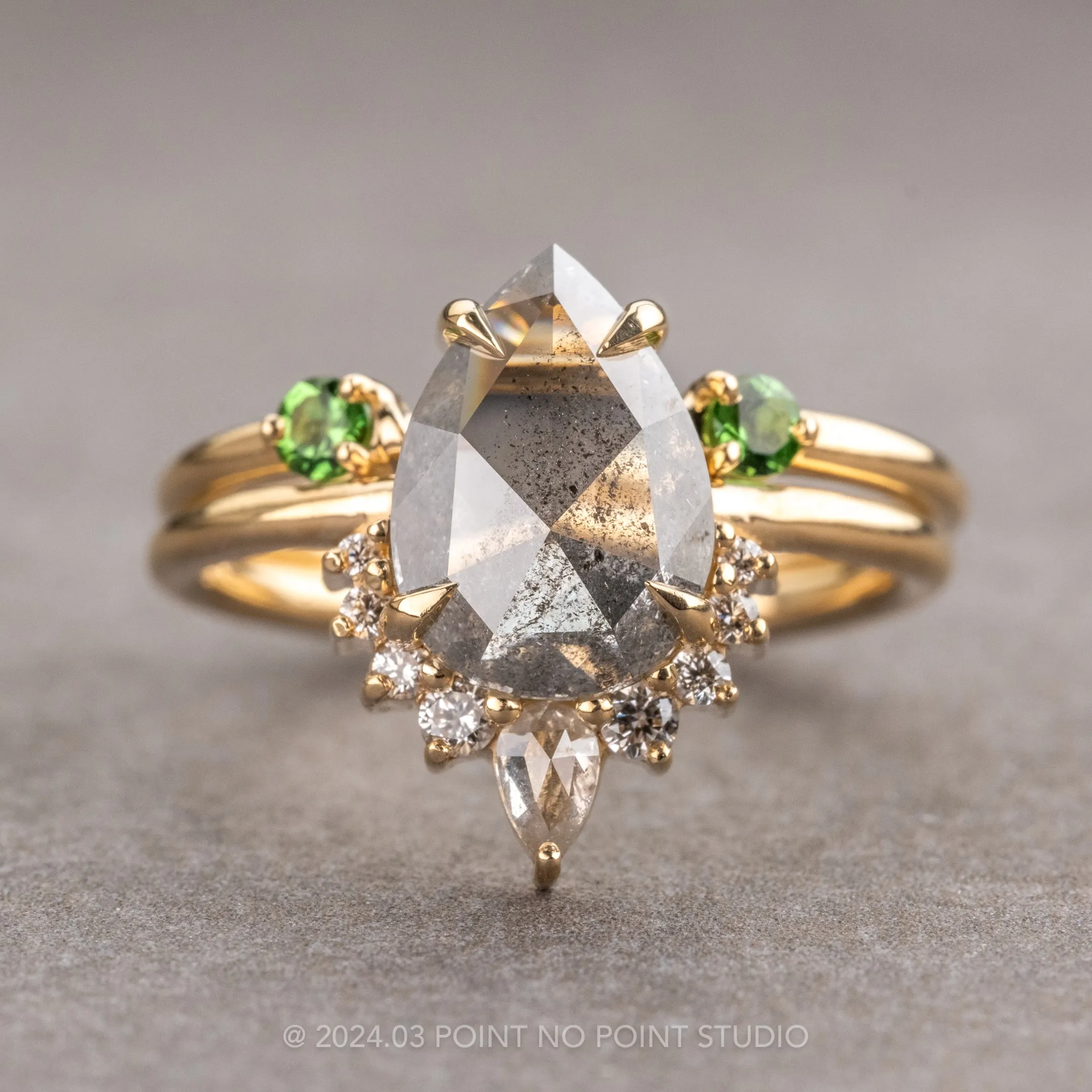 Tsavorite Garnet Wedding Cuff, Harper Setting, 14k Yellow Gold