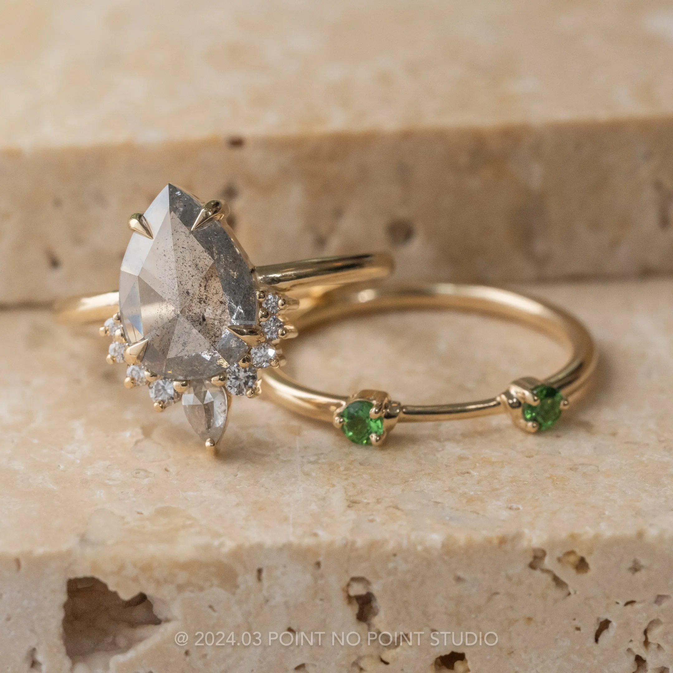 Tsavorite Garnet Wedding Cuff, Harper Setting, 14k Yellow Gold
