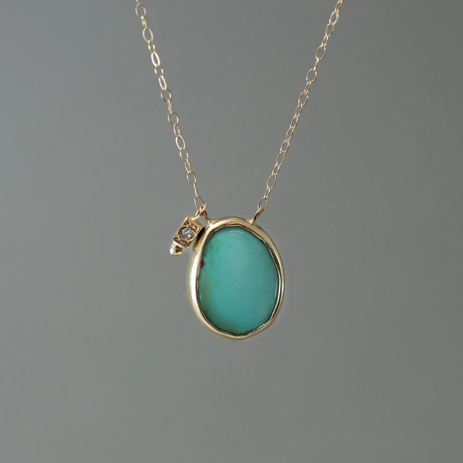 TURQUOISE AND DIAMOND 14K PENDANT