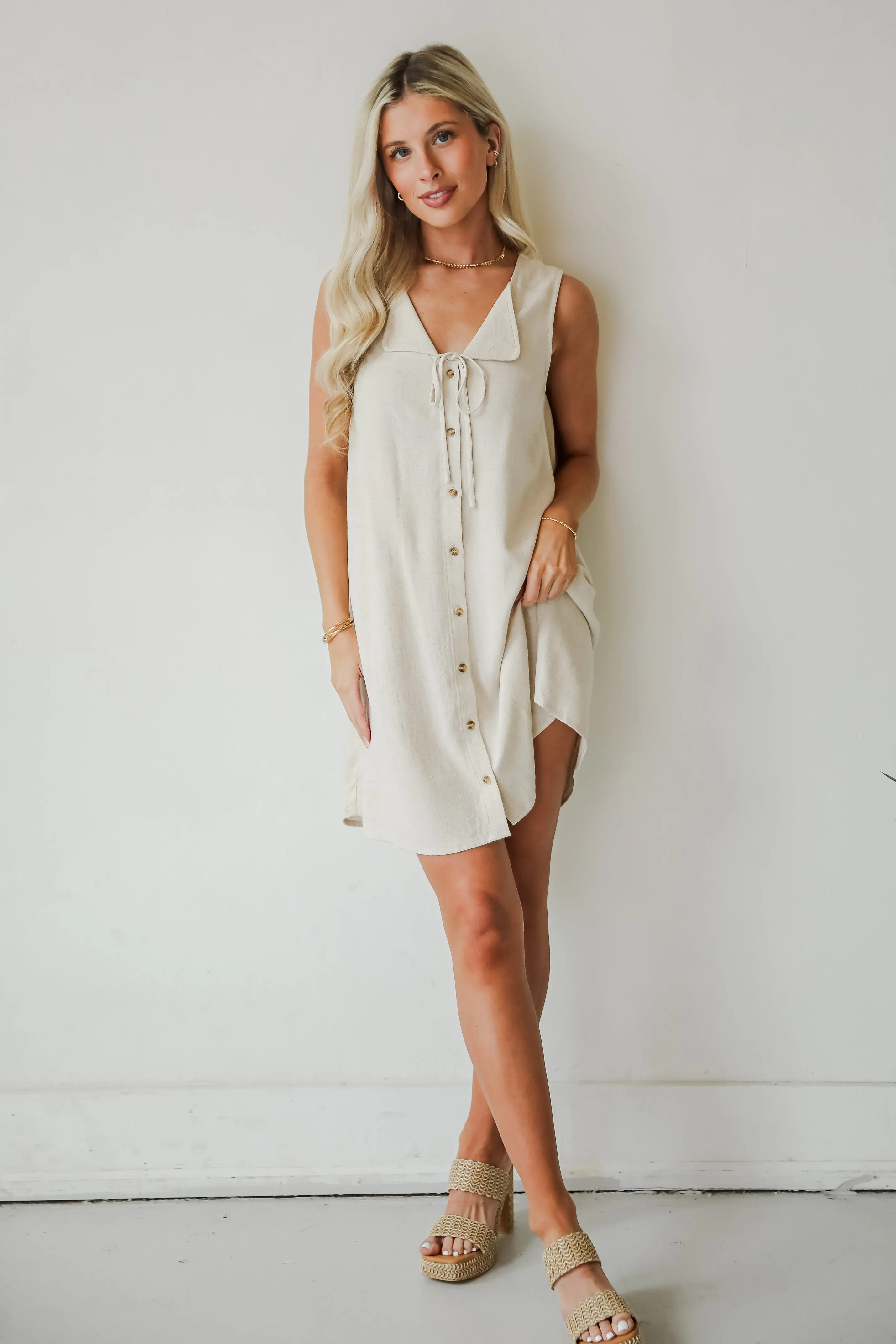 Unlimited Adventure Natural Linen Mini Dress