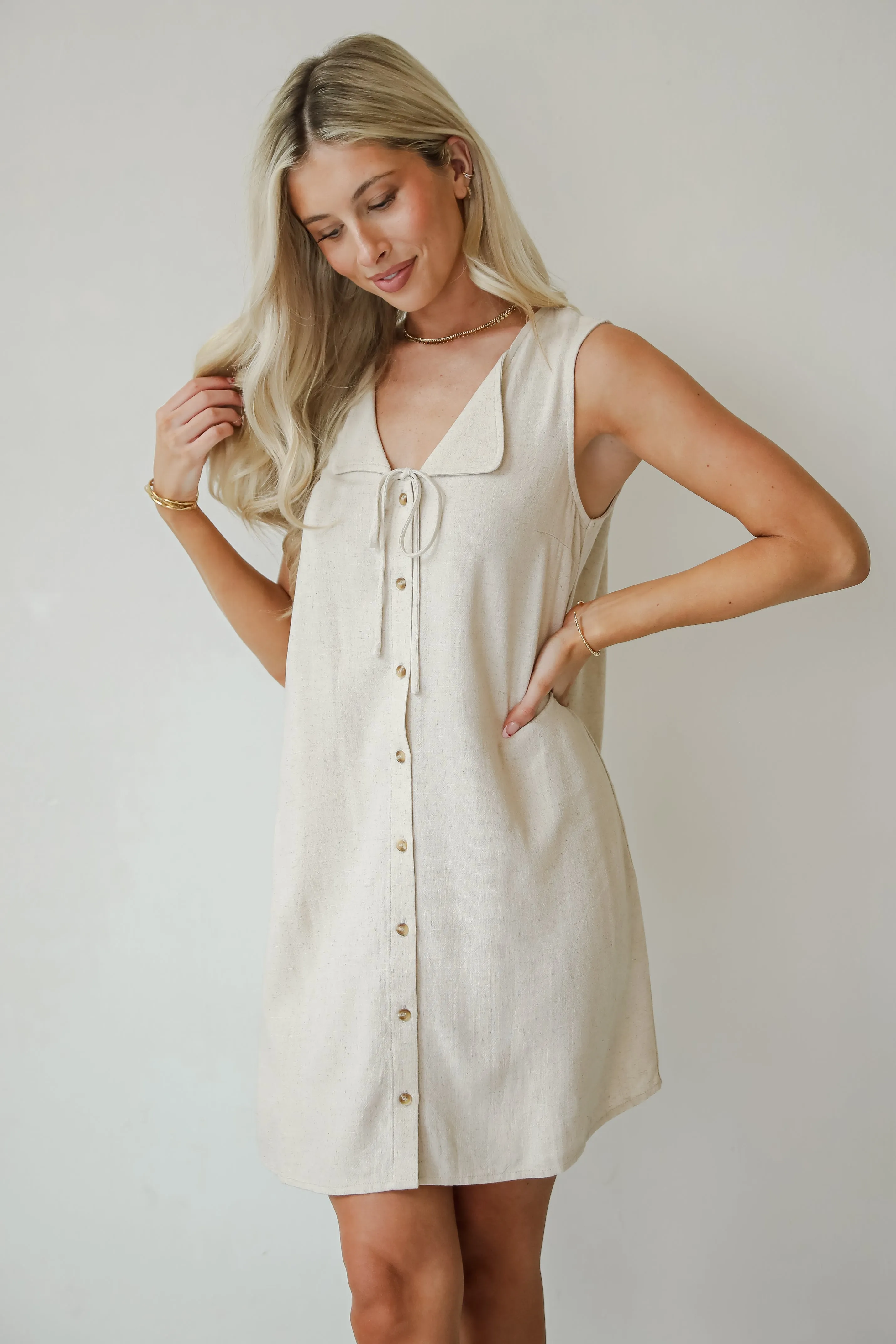 Unlimited Adventure Natural Linen Mini Dress