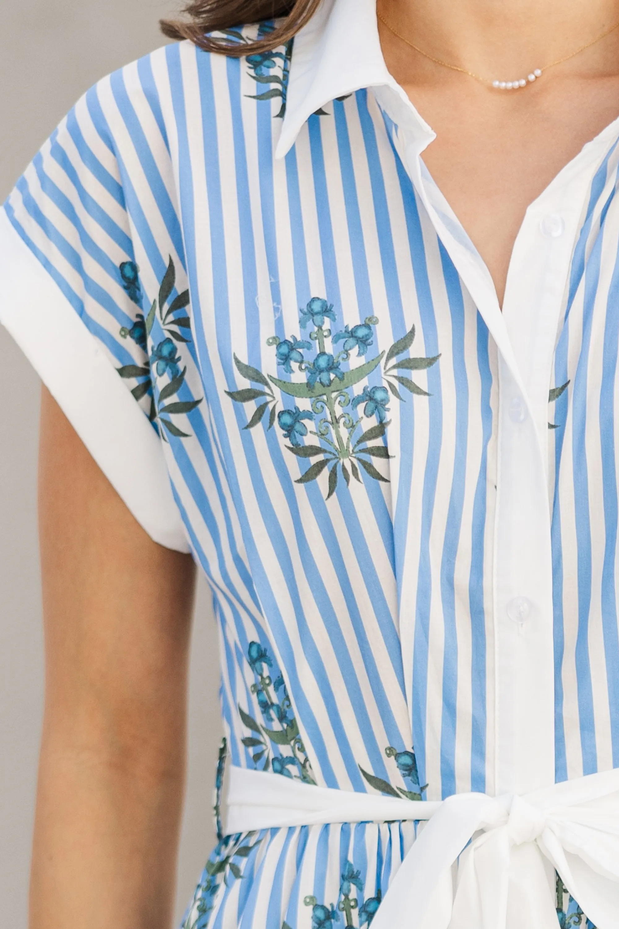 Walk Along Blue Striped Floral Midi Dress
