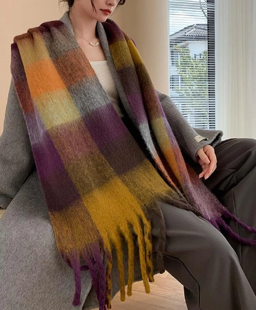 Wander Agio Winter Women Warm Scarf Long Shawl Large Scarves Cold Weather Thick Blanket Scarfs Colorful Plaid