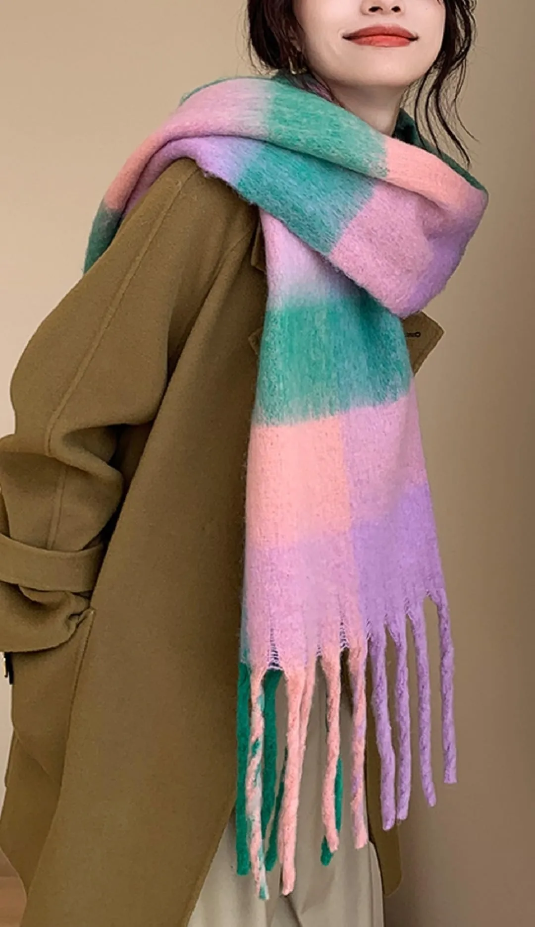 Wander Agio Winter Women Warm Scarf Long Shawl Large Scarves Cold Weather Thick Blanket Scarfs Colorful Plaid