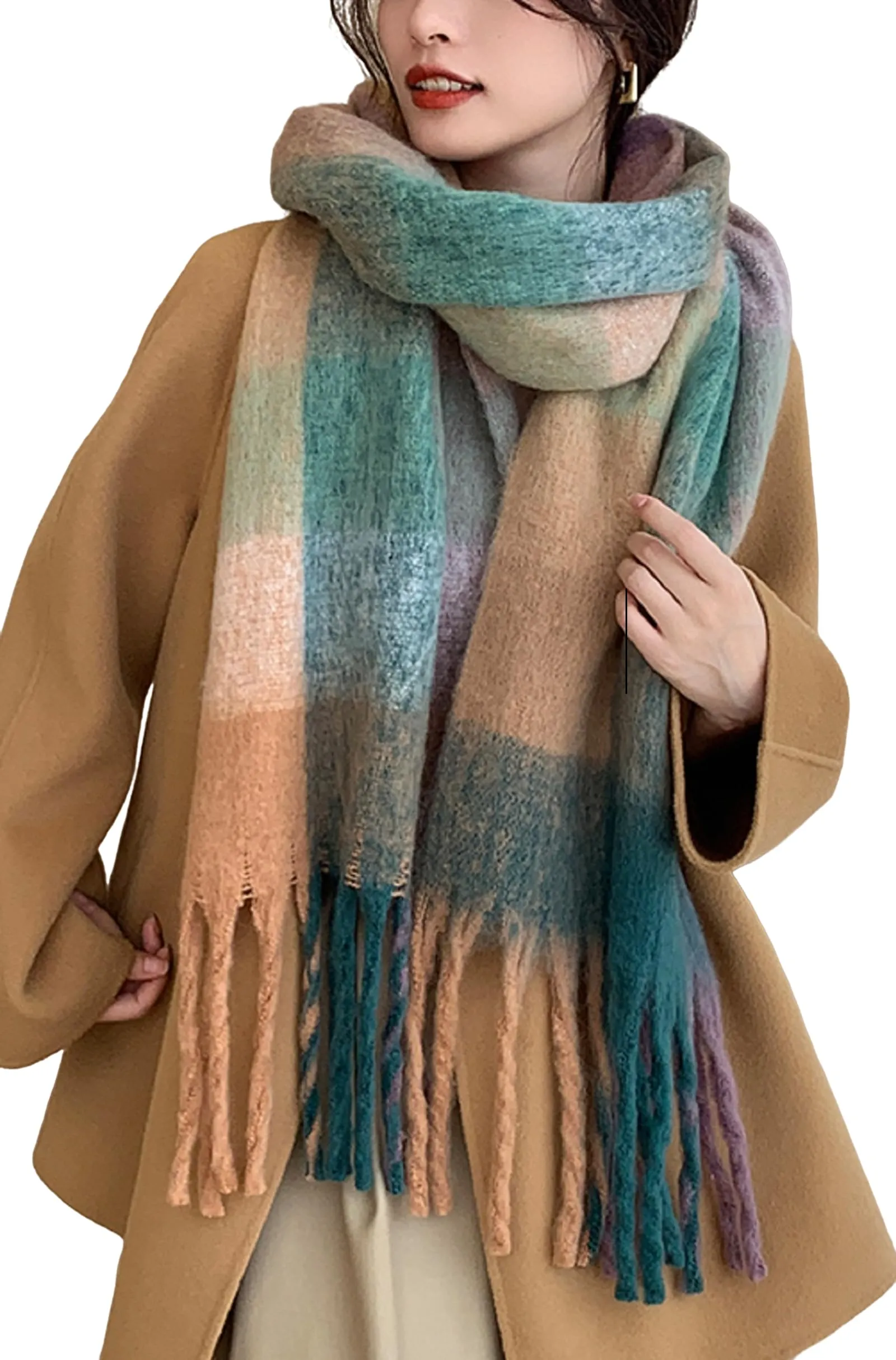 Wander Agio Winter Women Warm Scarf Long Shawl Large Scarves Cold Weather Thick Blanket Scarfs Colorful Plaid