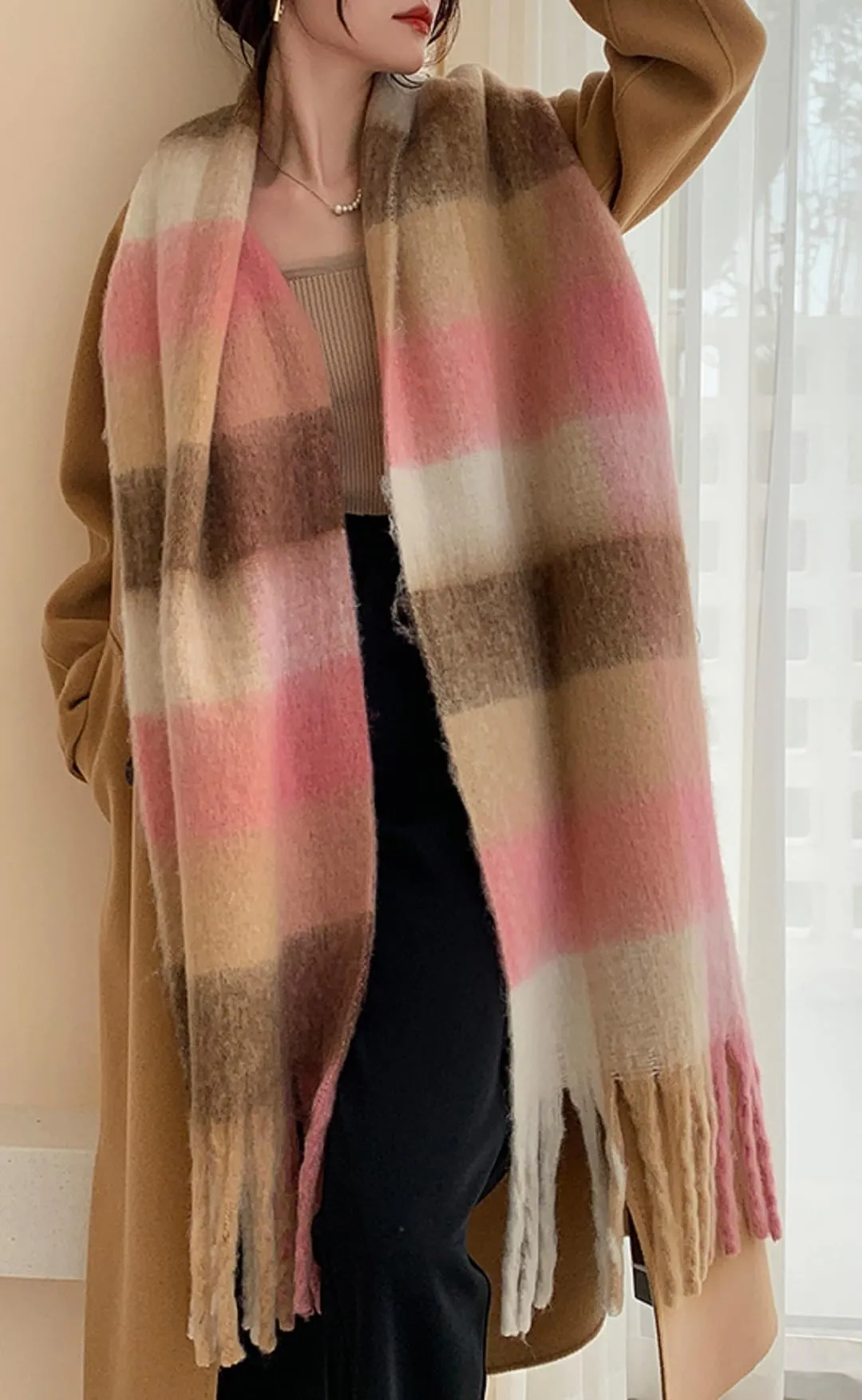 Wander Agio Winter Women Warm Scarf Long Shawl Large Scarves Cold Weather Thick Blanket Scarfs Colorful Plaid