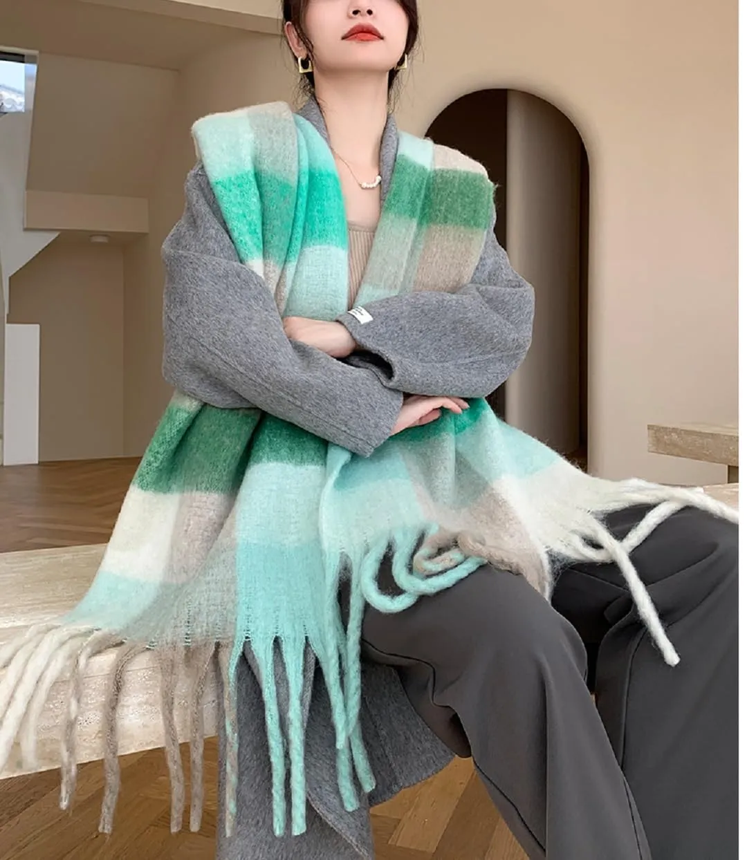 Wander Agio Winter Women Warm Scarf Long Shawl Large Scarves Cold Weather Thick Blanket Scarfs Colorful Plaid