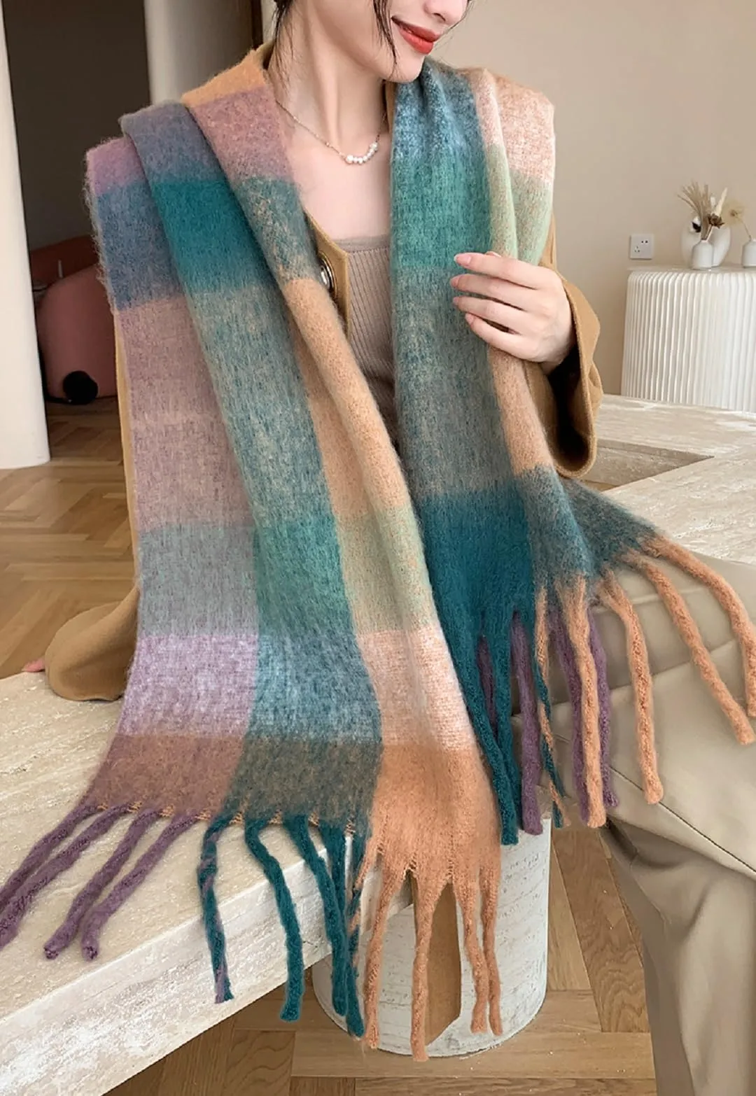 Wander Agio Winter Women Warm Scarf Long Shawl Large Scarves Cold Weather Thick Blanket Scarfs Colorful Plaid