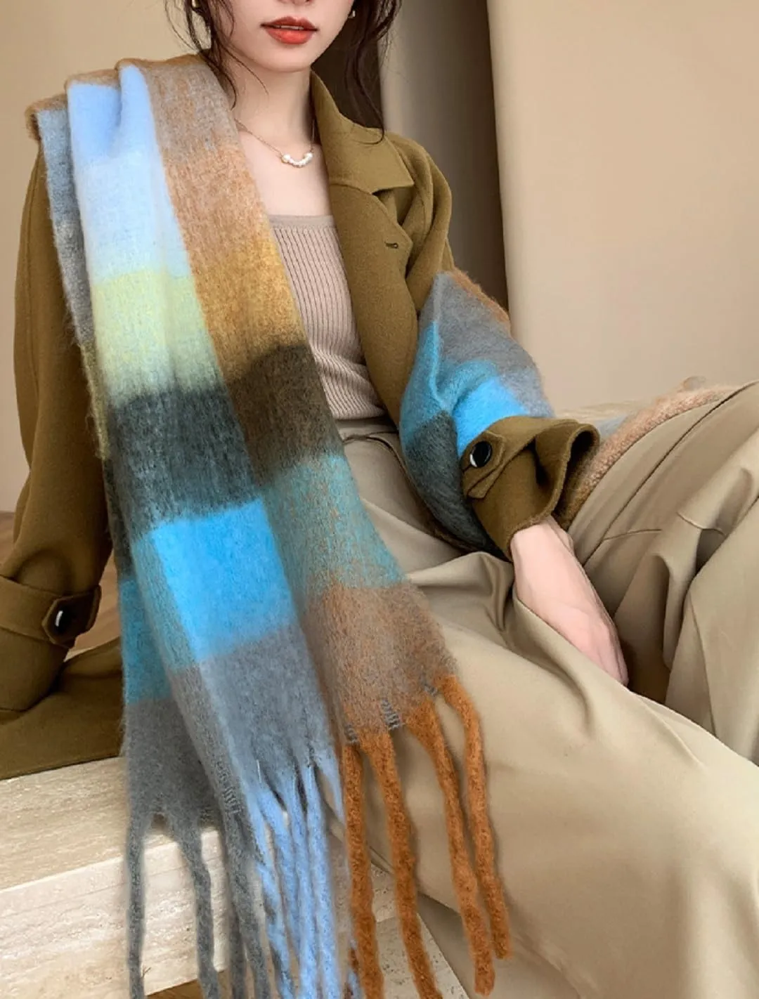 Wander Agio Winter Women Warm Scarf Long Shawl Large Scarves Cold Weather Thick Blanket Scarfs Colorful Plaid