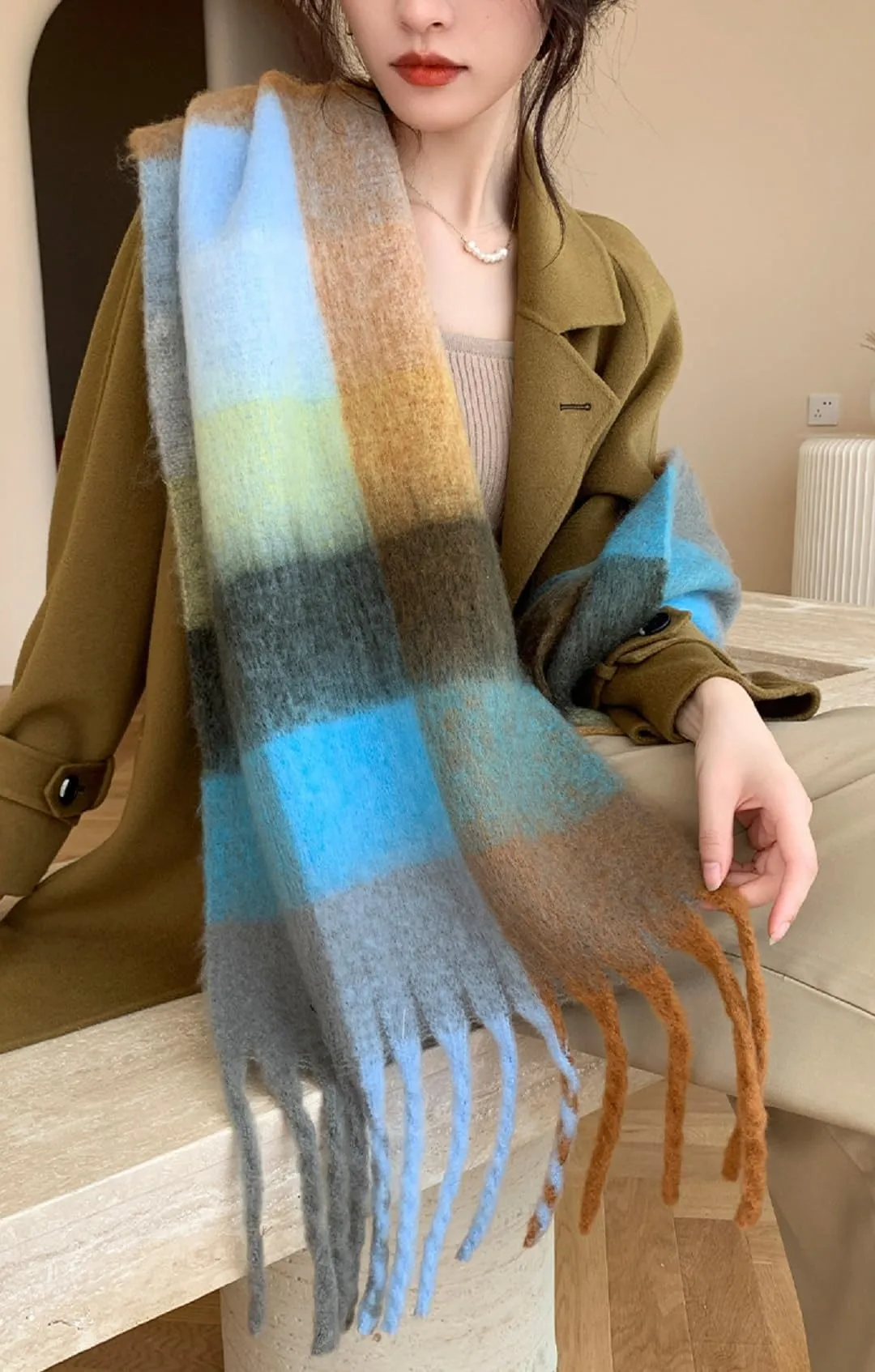 Wander Agio Winter Women Warm Scarf Long Shawl Large Scarves Cold Weather Thick Blanket Scarfs Colorful Plaid