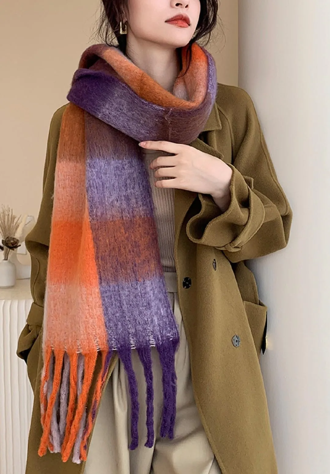 Wander Agio Winter Women Warm Scarf Long Shawl Large Scarves Cold Weather Thick Blanket Scarfs Colorful Plaid