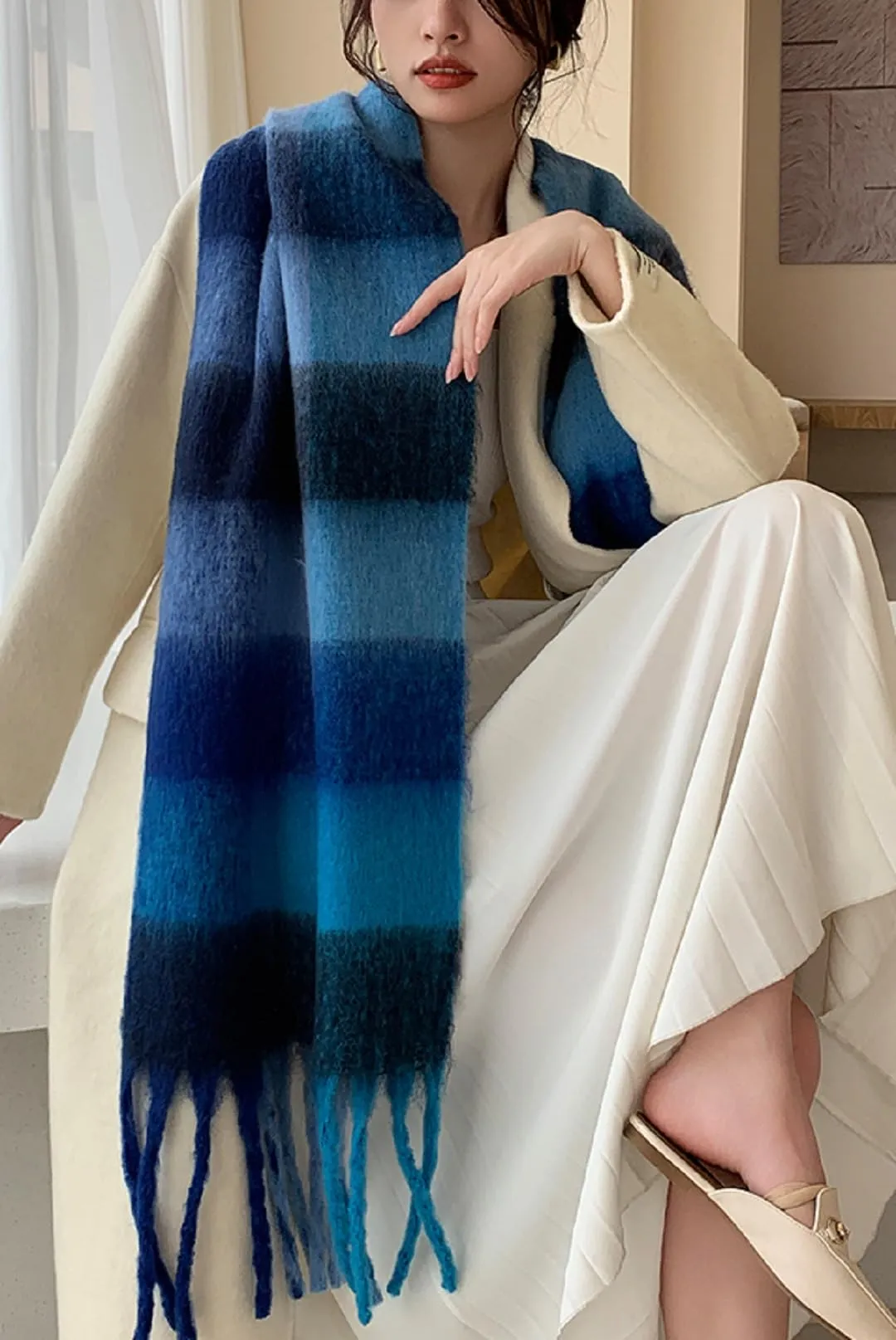 Wander Agio Winter Women Warm Scarf Long Shawl Large Scarves Cold Weather Thick Blanket Scarfs Colorful Plaid