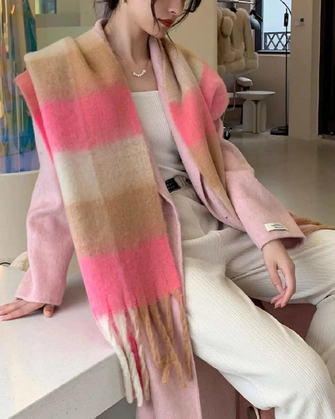 Wander Agio Winter Women Warm Scarf Long Shawl Large Scarves Cold Weather Thick Blanket Scarfs Colorful Plaid