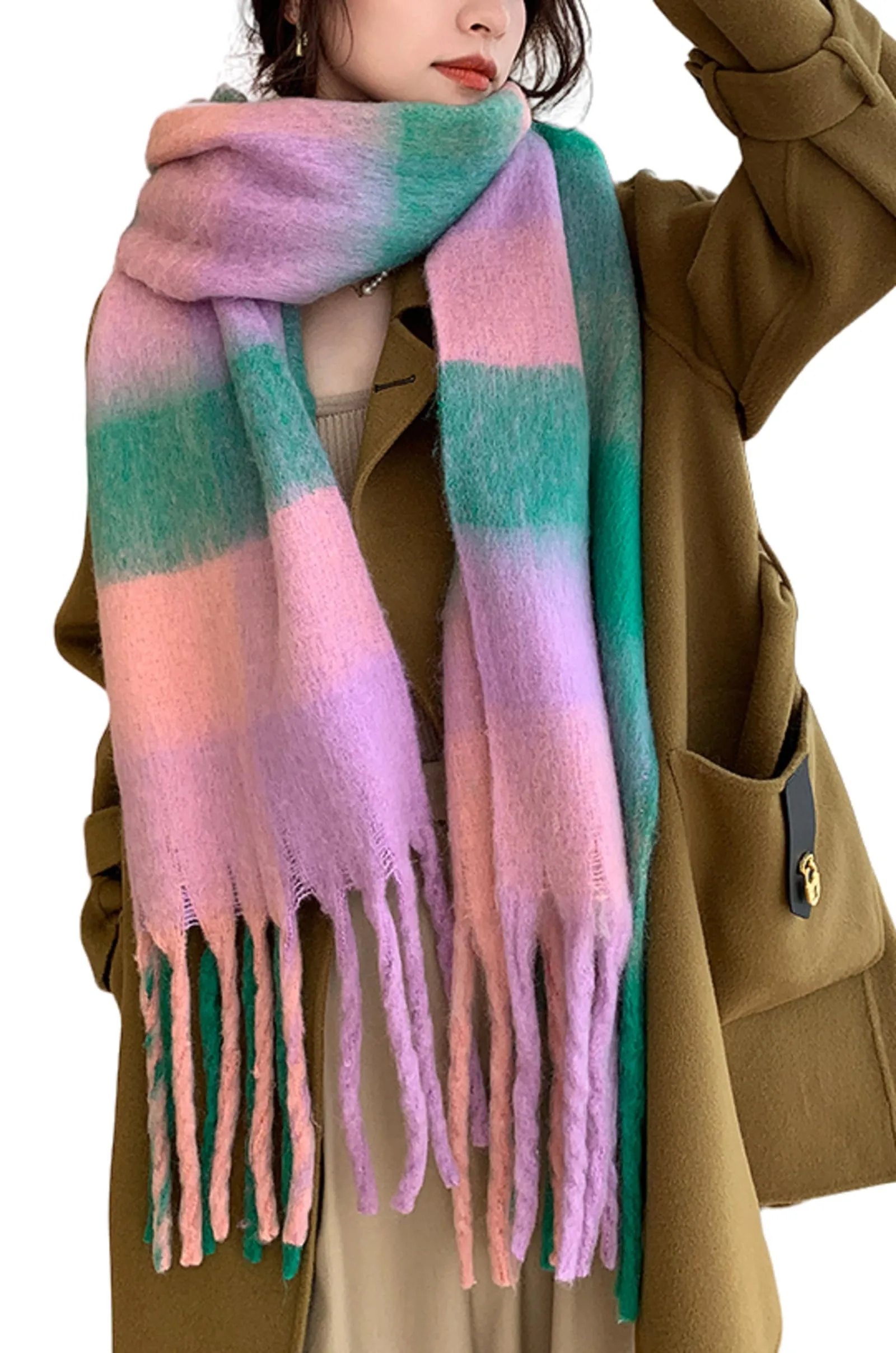 Wander Agio Winter Women Warm Scarf Long Shawl Large Scarves Cold Weather Thick Blanket Scarfs Colorful Plaid