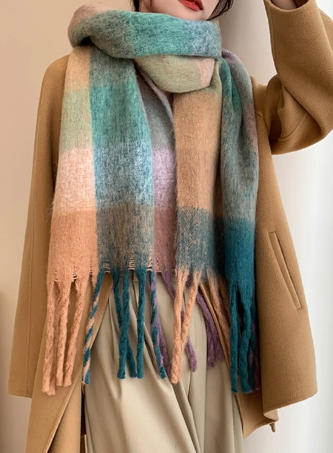 Wander Agio Winter Women Warm Scarf Long Shawl Large Scarves Cold Weather Thick Blanket Scarfs Colorful Plaid