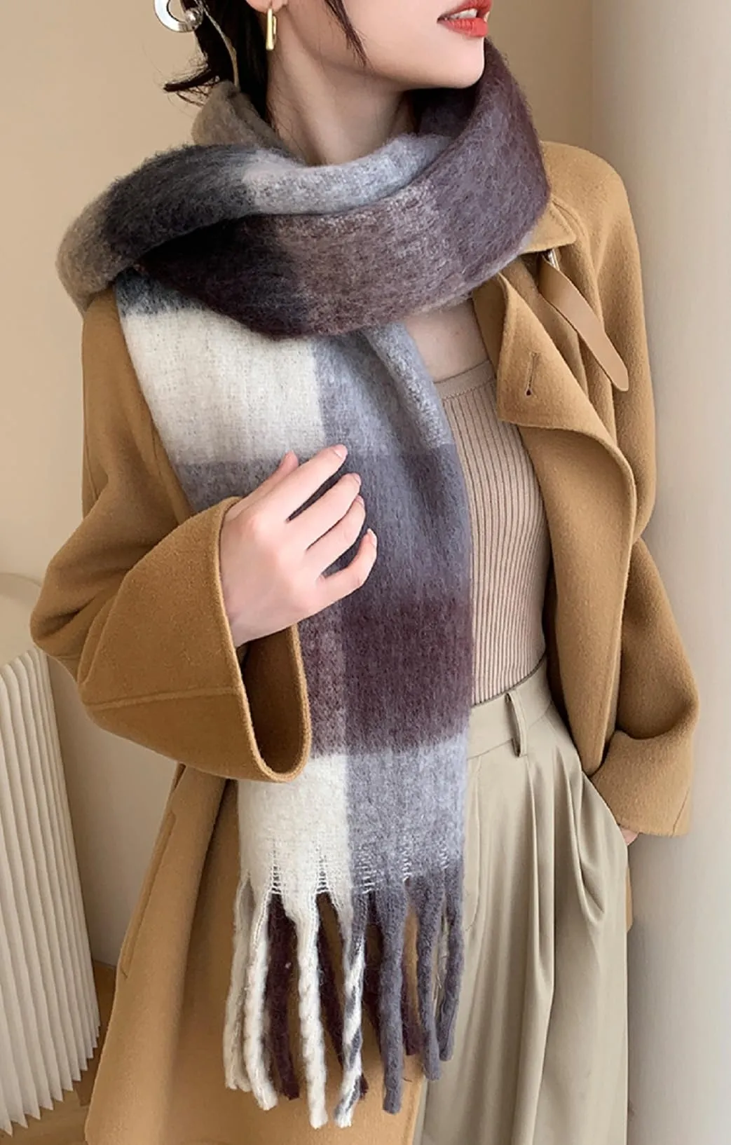 Wander Agio Winter Women Warm Scarf Long Shawl Large Scarves Cold Weather Thick Blanket Scarfs Colorful Plaid