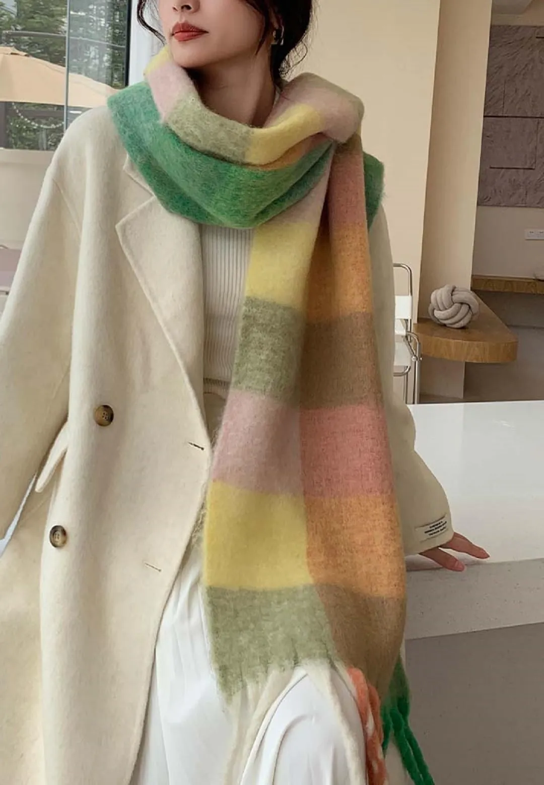 Wander Agio Winter Women Warm Scarf Long Shawl Large Scarves Cold Weather Thick Blanket Scarfs Colorful Plaid