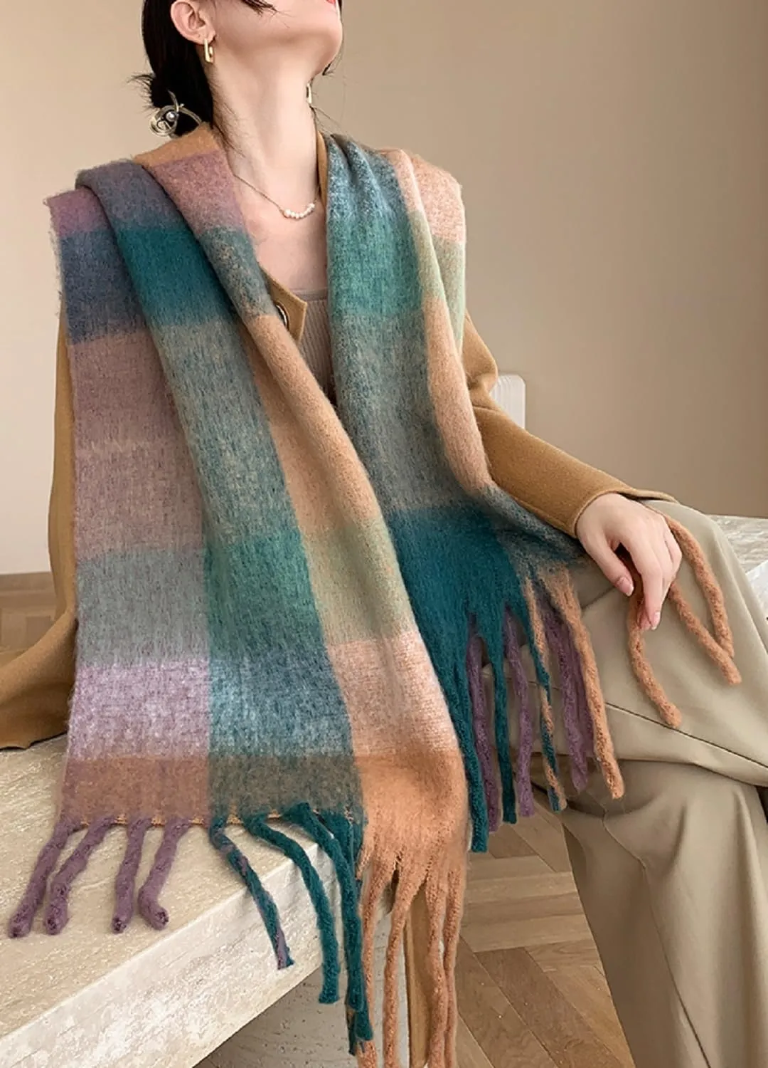 Wander Agio Winter Women Warm Scarf Long Shawl Large Scarves Cold Weather Thick Blanket Scarfs Colorful Plaid