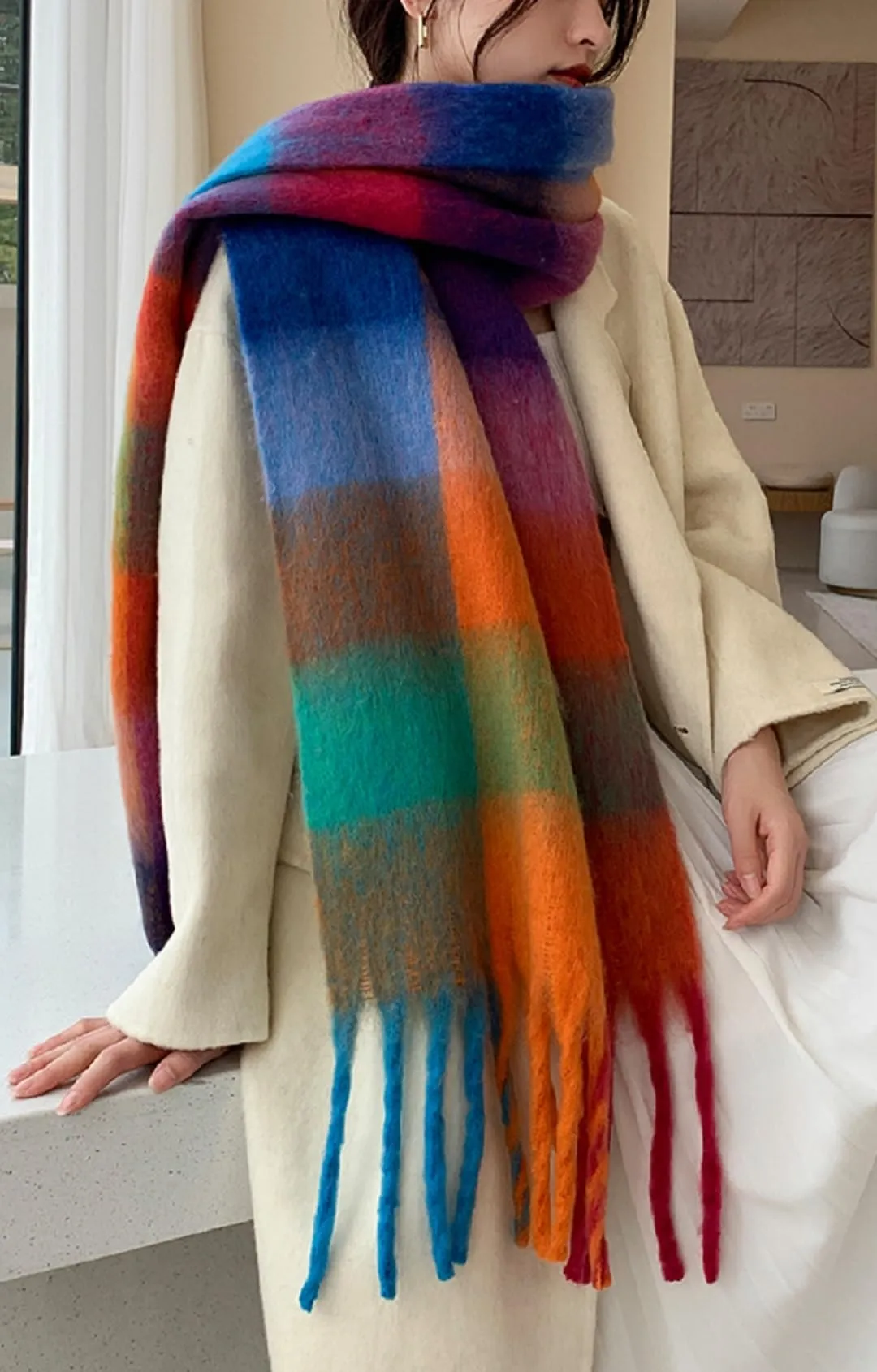 Wander Agio Winter Women Warm Scarf Long Shawl Large Scarves Cold Weather Thick Blanket Scarfs Colorful Plaid